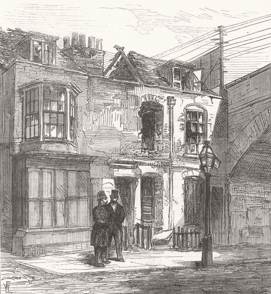 Scene of the firework explosion in Lambeth, London 1873 old antique print